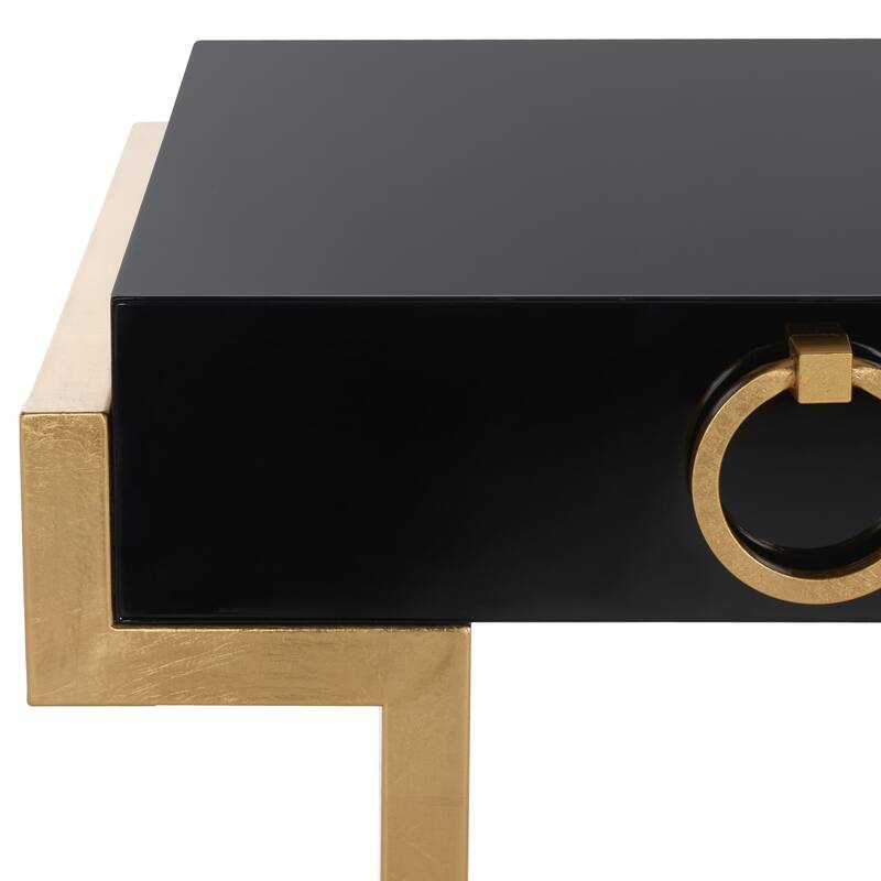 SAFAVIEH Couture Quyen Gold Leaf Black Lacquer 2-Drawer Storage Desk