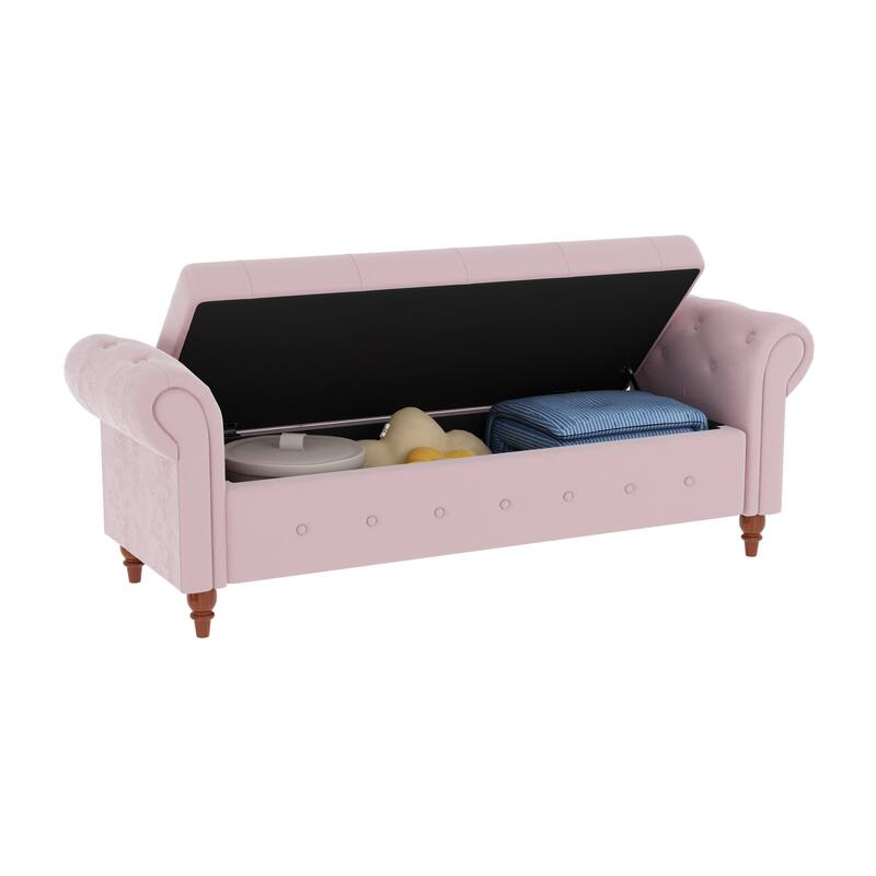 63" Fabric Bed Bench With Storage
