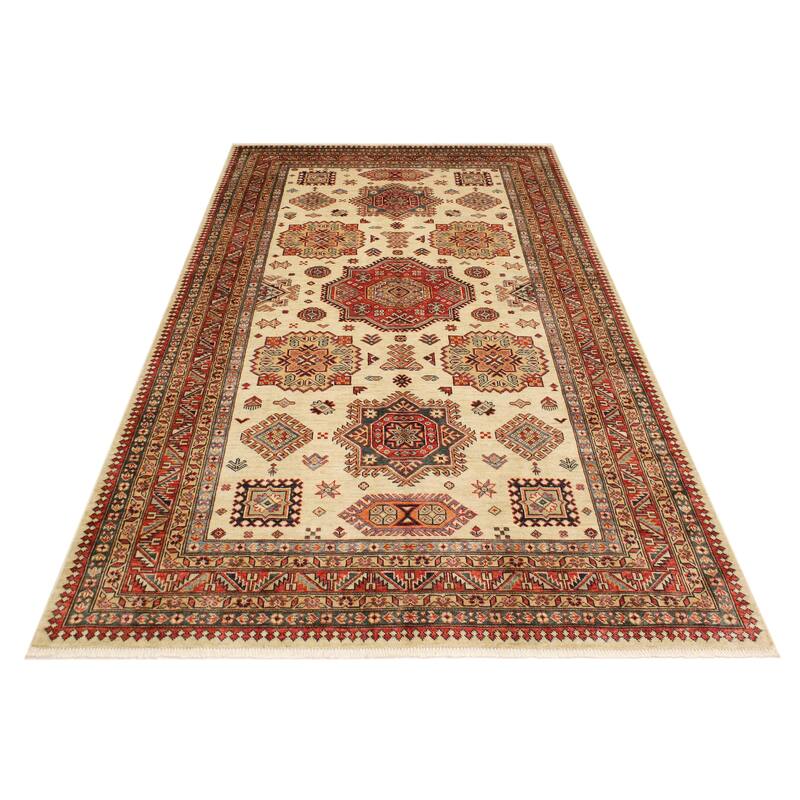 Caucasian Super Kazak Lilith Beige/Rust Hand Knotted Wool Rug - 5'6'' x 8'0''