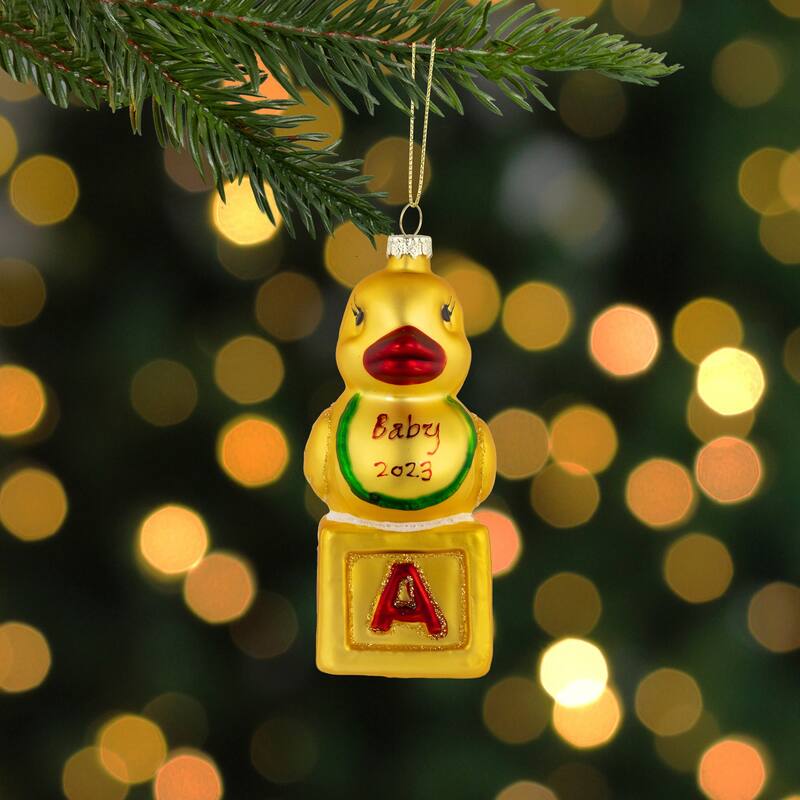 Ducky New Baby 2023 Glass Christmas Ornament - 5"