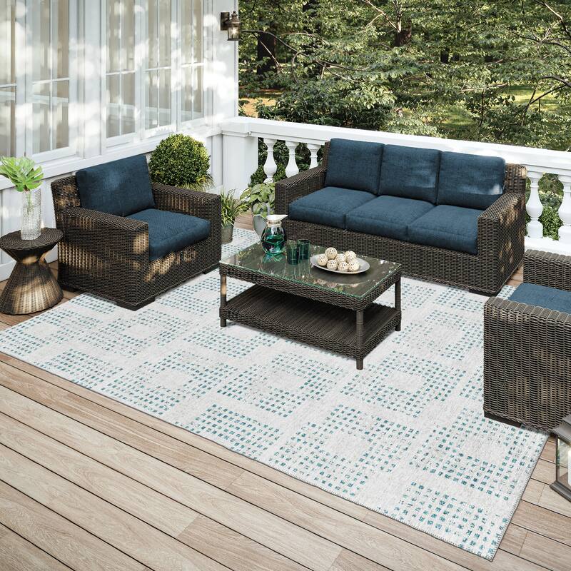 Indoor/ Outdoor Eleanor Modern Houndstooth Washable Rug