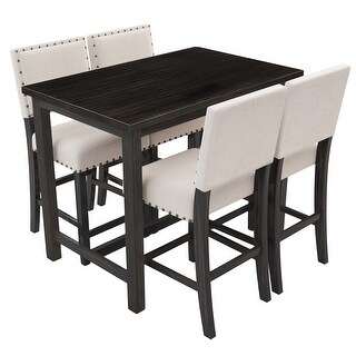 5 Piece Wooden Dining Table Set with 4 Upholstered Chairs - Bed Bath ...