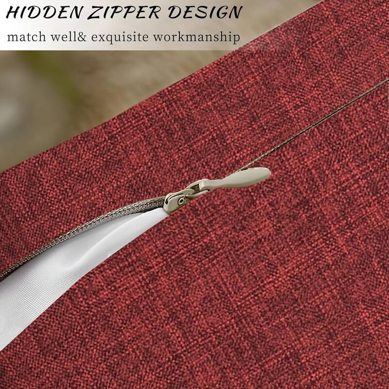 Set of 4 Burgundy Throw Pillow Covers Red Textured Linen Outdoor On