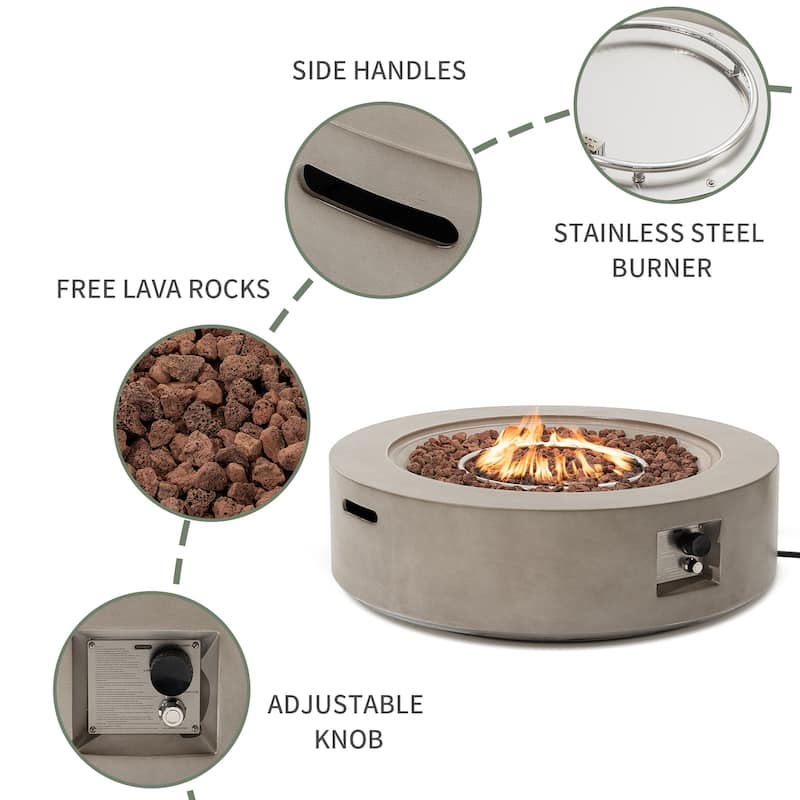 COSIEST Ecru Round Outdoor Propane Fire Pit Tank Outside
