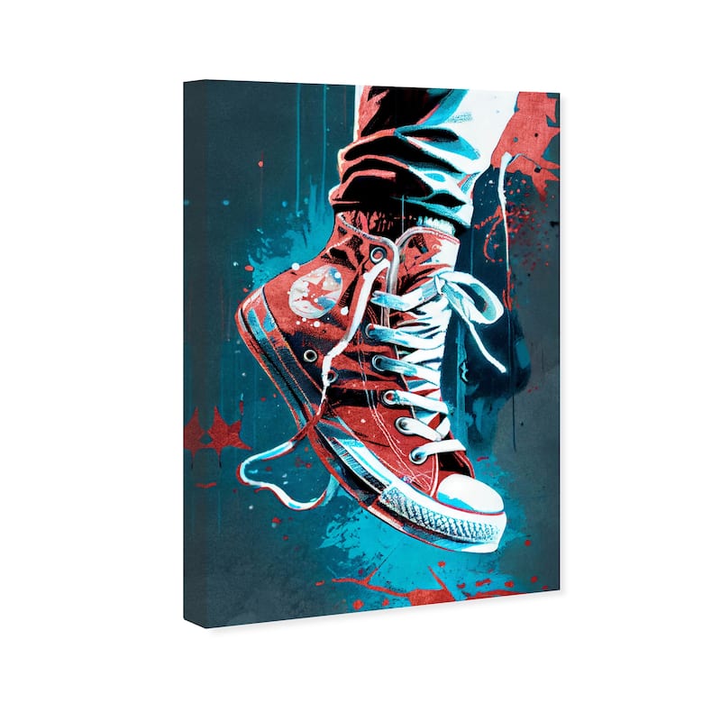 Wynwood Studio Fashion and Glam Blue and Red Street Sneakers Blue and Teal Modern & Contemporary Wall Art Canvas Print