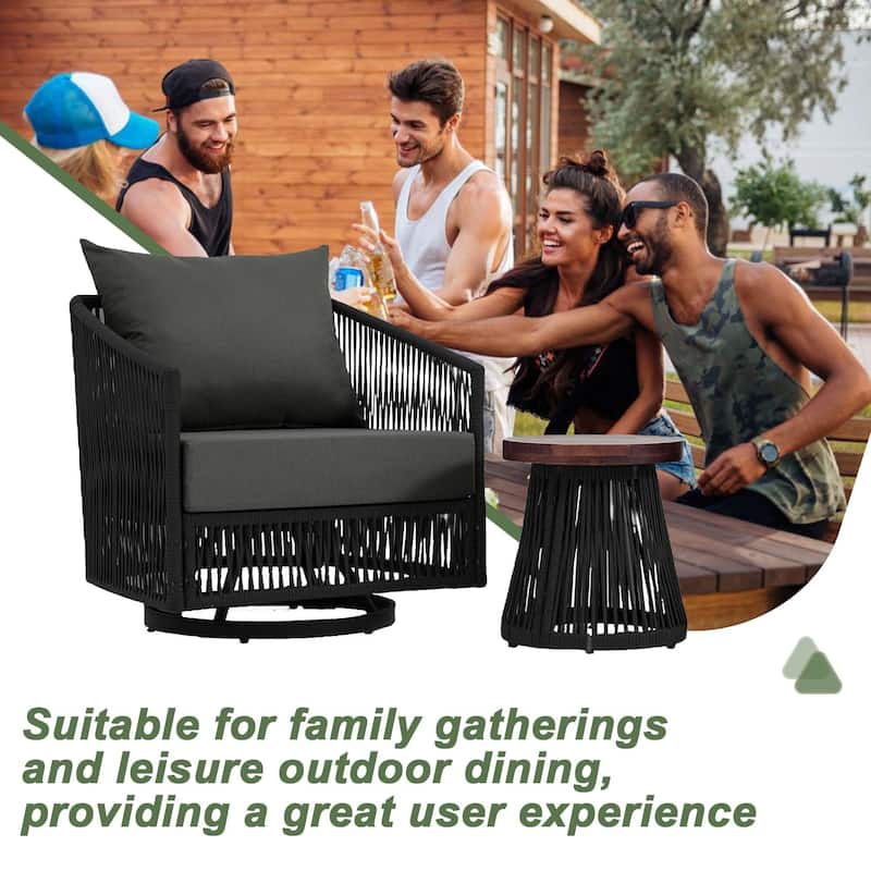 3-piece Cushioned Swivel Patio Wicker Furniture Set Outdoor Rattan Bistro Set.