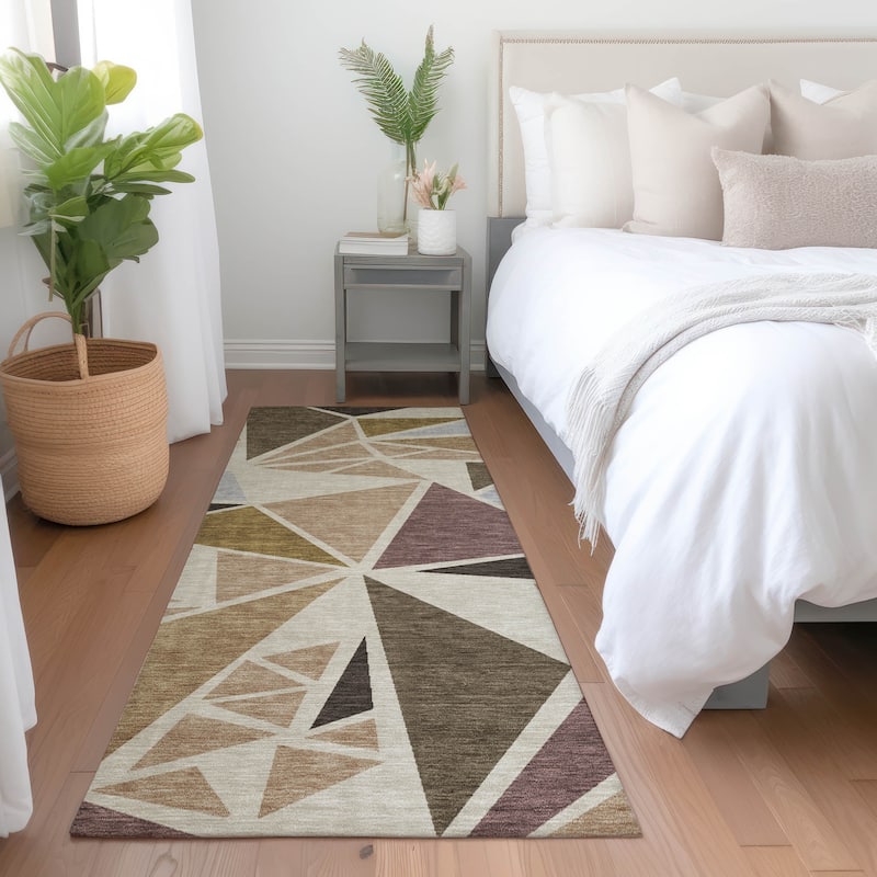 Machine Washable Indoor/ Outdoor Abstract Mosaic Chantille Rug - Beige - 2'3" x 7'6"