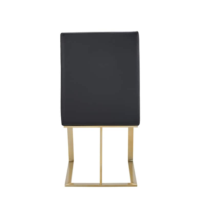 Cid Anki 19 Inch Dining Chair, Dark Gray Faux Leather, Brass Steel Finish