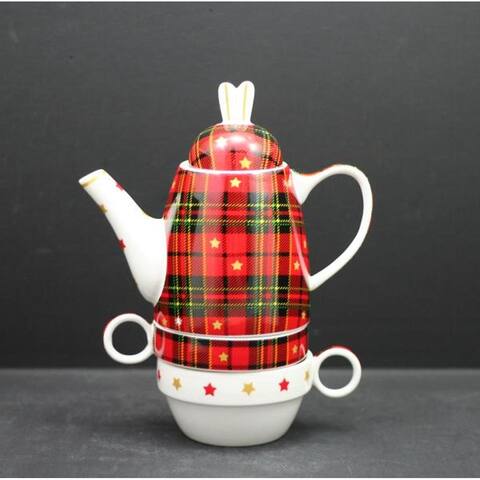 Tea For Two - Red Plaid and Star W 7 in, H 8.5 in