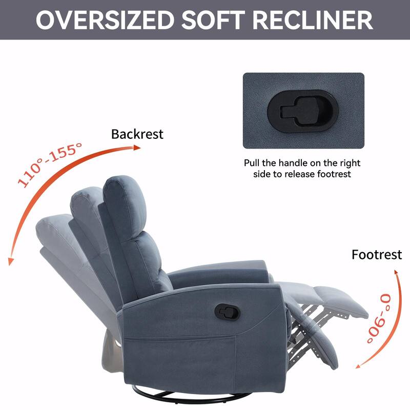 Manual Recliner Chair with Rocker and Swivel in Fabric for Living Room