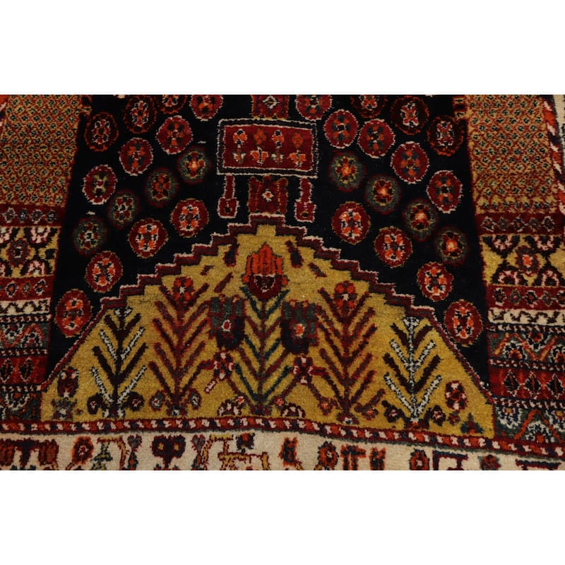 Hand Knotted Oriental 100% Wool Carpet Traditional Tribal Navy Blue & Blues Shiraz Area Rug - 6' 1'' X 3' 8''