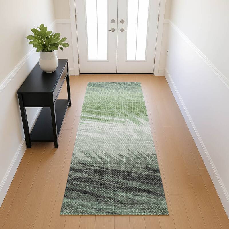 Machine Washable Indoor/ OutdoorAbstract Brushstrokes Chantille Rug