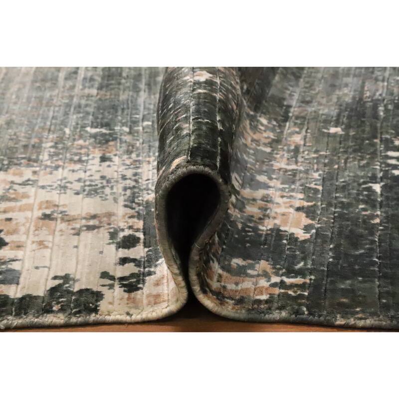 Hand Knotted Oriental Viscose Silk Carpet Modern Abstract Greys & Charcoal Abstract Area Rug - 7' 8'' X 5' 7''