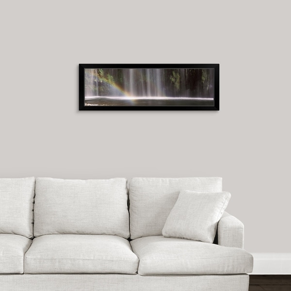 "Rainbow formed in front of waterfall in a forest, California," Black Framed Print