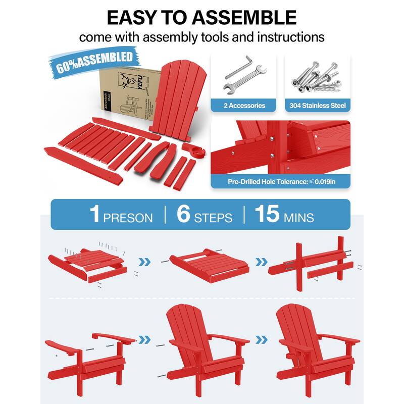 WINSOON All Weather HIPS Outdoor Plastic Adirondack Chairs Set of 2