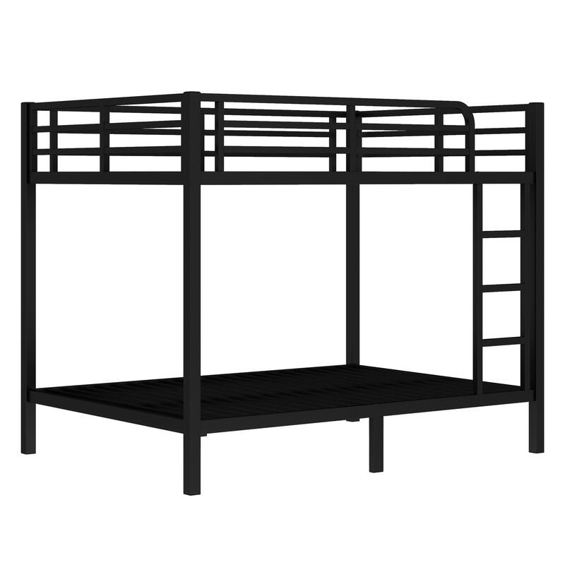 Metal Bunk Bed Frame with Safety Guardrail, Heavy Duty Metal Slat Support, Noise Free