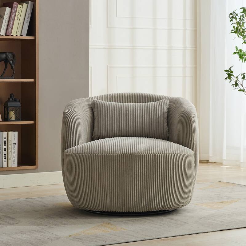 Modern Lounge Chair Sofa Chair with Recessed Arms and Pillow, Swivel Armchair Barrel Chair Soft Accent Chair - Light Gray
