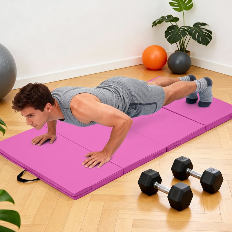 Zenova Gymnastics Mat 6' x 3' x 2" Four Fold Folding Exercise Mat with Carrying Handles