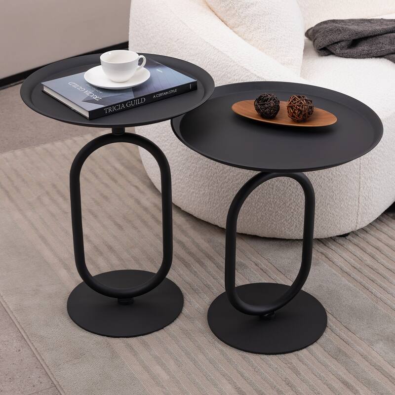2PCS. Lantern-shaped Metal End Table, Small Round Side Table, Modern Coffee Drink Cocktail Table, Small Accent Pedestal