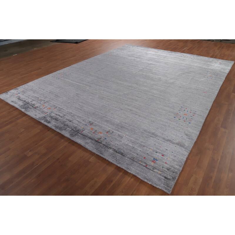 Hand Knotted Oriental 100% Wool Carpet Tribal Animal Pictorial Greys & Charcoal Gabbeh Area Rug - 12' 3'' X 9' 3''