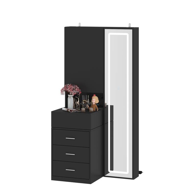 Sleek Storage Dresser with Ambient Mirror Lighting Makup Vanity Table