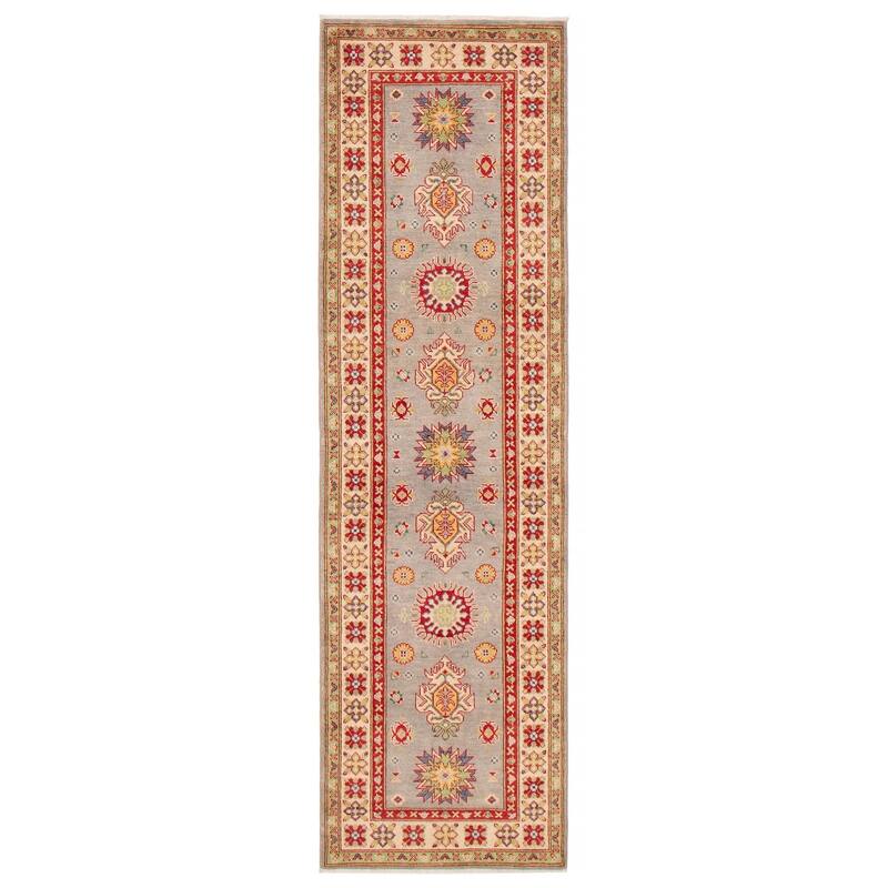 ECARPETGALLERY Hand-knotted Uzbek Ghazni Grey Wool Rug - 2'10 x 9'9 - Light Grey - 2'10 x 9'9