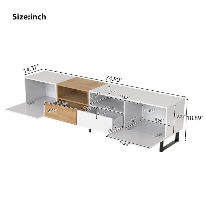 74" TV Stand with Drop-Down Door & Storage for TVs Up to 85"
