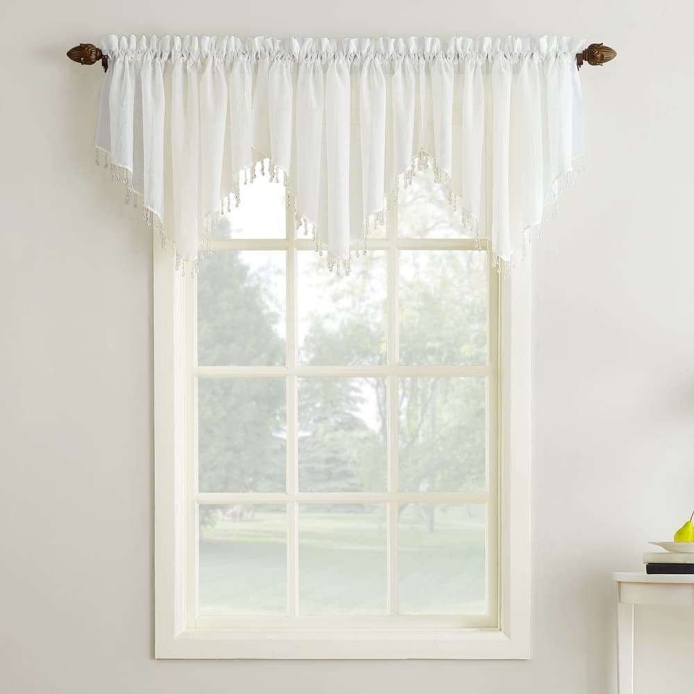 No. 918 Erica Crushed Voile Ascot Beaded Sheer Rod Pocket 1-Piece Curtain Valance