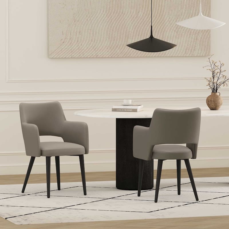 Manhattan Comfort Tremont Leatherette Dining Arm Chair with Metal Legs - Set of 2 - Taupe