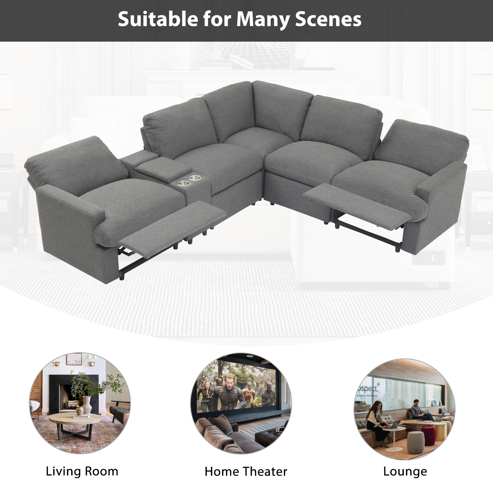 Recliner sofa home theater seating reclining power sofa shop theater recliner sectional sofa with cup holders and storage