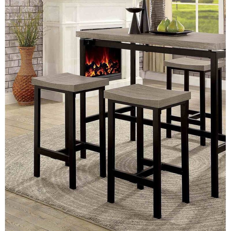 Contemporary Black Finish Counter HT Set Table and Stools 5pc