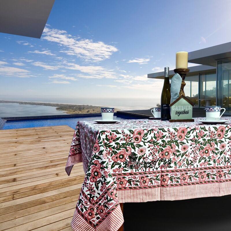 Cotton Floral Block Print Tablecloth Collection