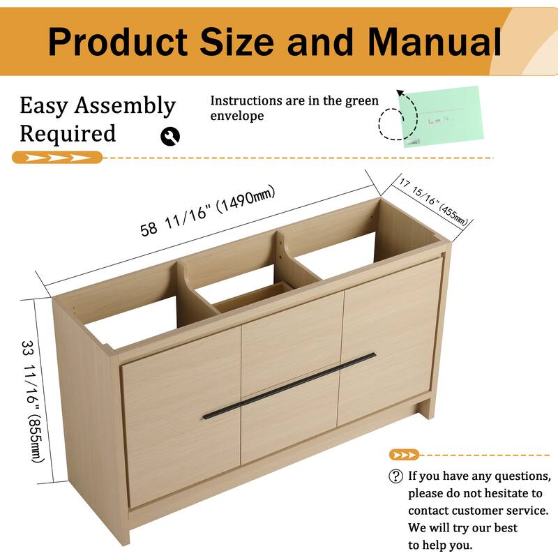 Malwee 24"/30"/36"/48"/60" Bathroom Vanity Without Sink, FreeStanding Vanity Cabinet with Soft Close Door and Drawer