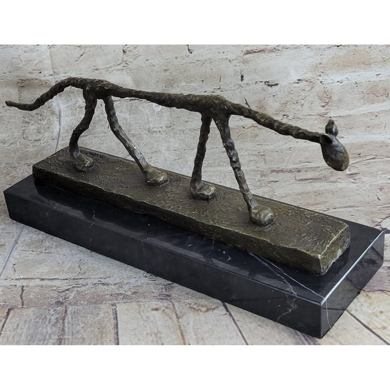 Abstract Cat Bronze Statue Sculpture By Alberto Giacometti Marble Base 6 Inches X 15 Inches