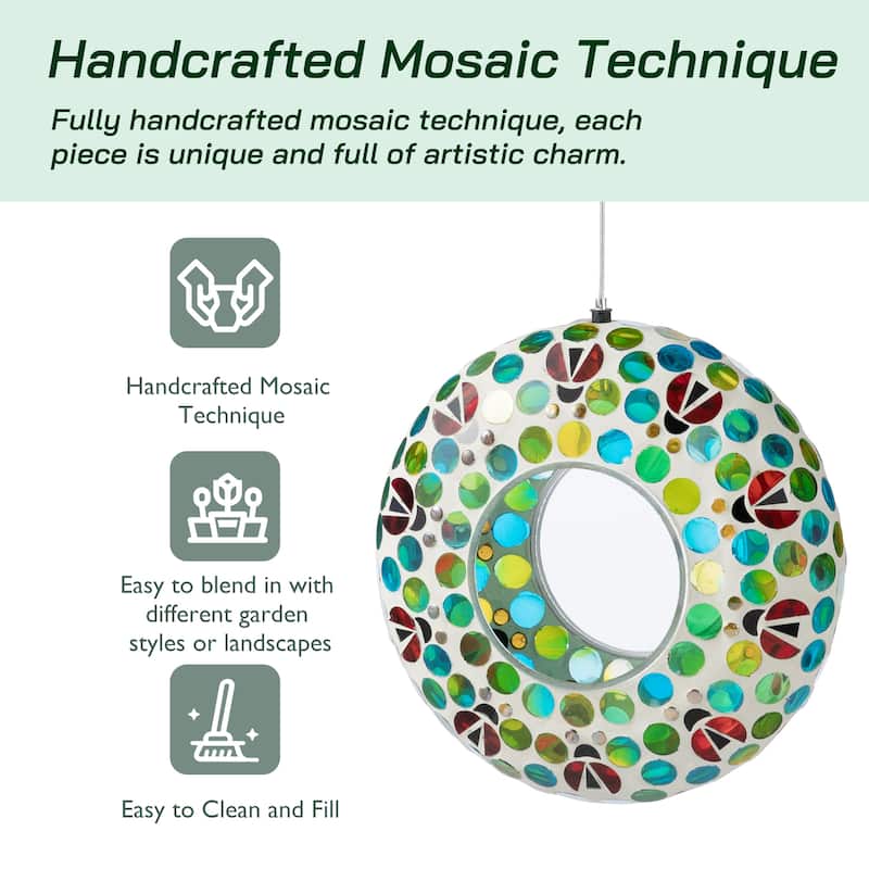 Glitzhome Round Hanging Multi-Color Mosaic Birdfeeder