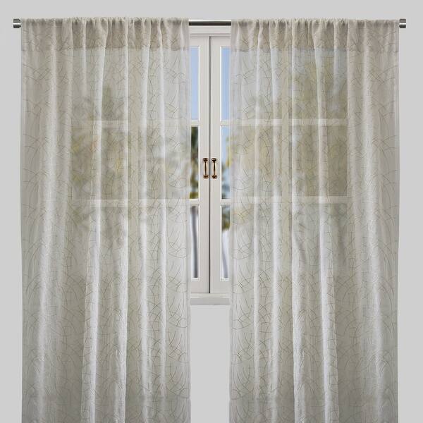 Rodeo Home Neptune Metallic Embroidery on Sheer Curtain Panels Set of 2