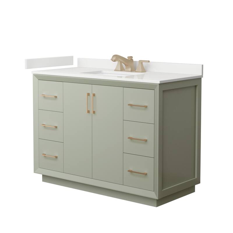 Wyndham Collection WCF414148S-QTZ-US3MXX Strada 48" Free Standing - Light Green / White Quartz Top / Satin Bronze