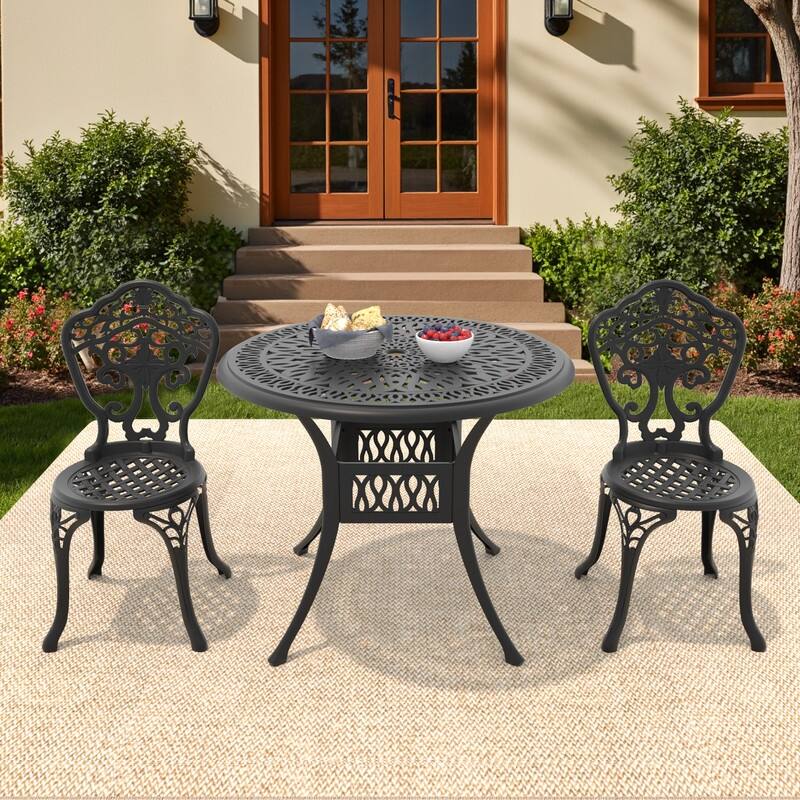 Traditions 3-Piece Patio Outdoor Dining Set with 2 Dining Chairs and 35.43 in.Round Table, Rust Free