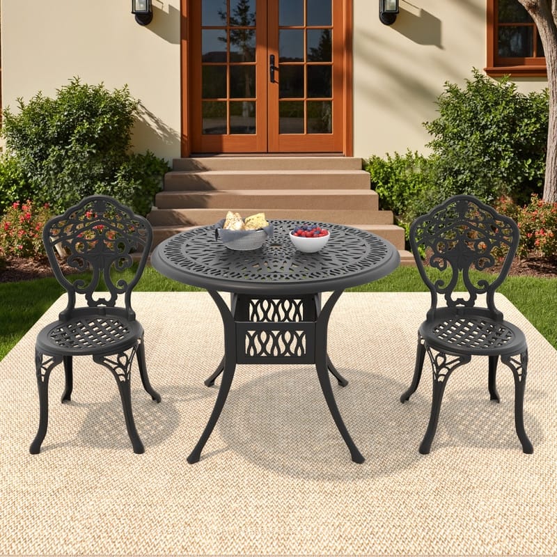 Traditions 3-Piece Patio Outdoor Dining Set with 2 Dining Chairs and 35.43 in.Round Table, Rust Free
