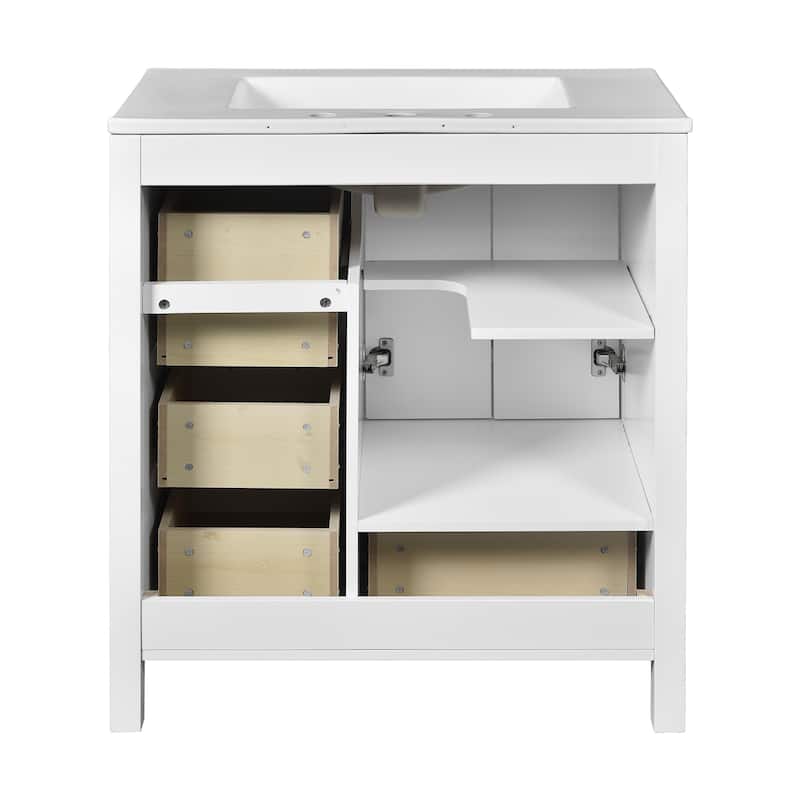 24'' Freestanding Bathroom Vanity in White with White Integrated Ceramic Sink - 30'' x 18.3'' x 33.8''