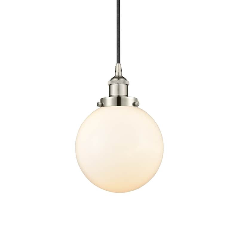 Innovations Lighting 616-1PH-12-8 Beacon Pendant Beacon 8" Wide Mini - Polished Nickel / Matte White