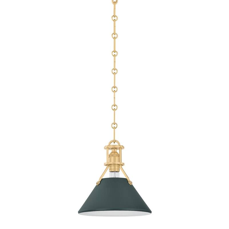 Hudson Valley Lighting Painted No.2 10" Wide Mini Pendant - Aged Brass / Soft Studio Green