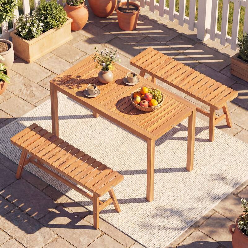 Gymax Outdoor Acacia Wood Dining Table w/Slatted Tabletop for Garden