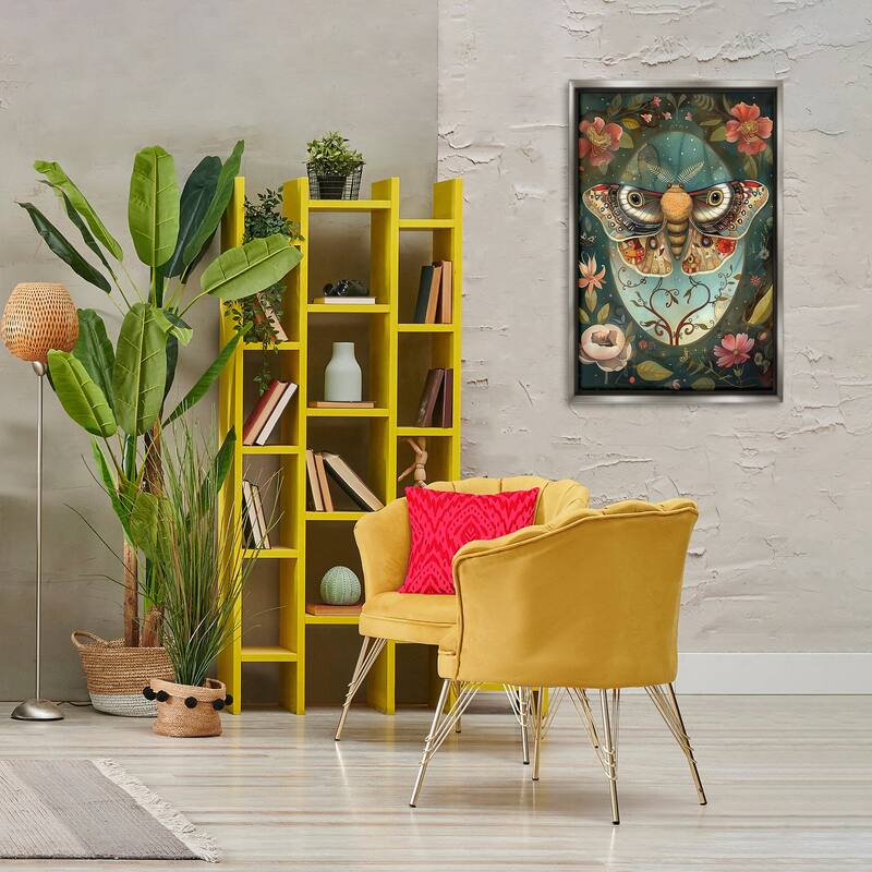 Stupell Ornate Botanicals & Moth Framed Floater Canvas Wall Art Design By The Dutch Lady