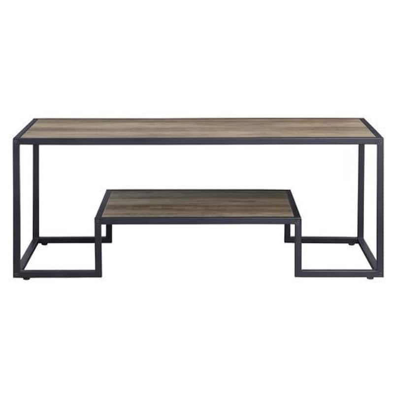 Coffee Table with 1 Open Shelf and Tubular Frame, Oak Brown