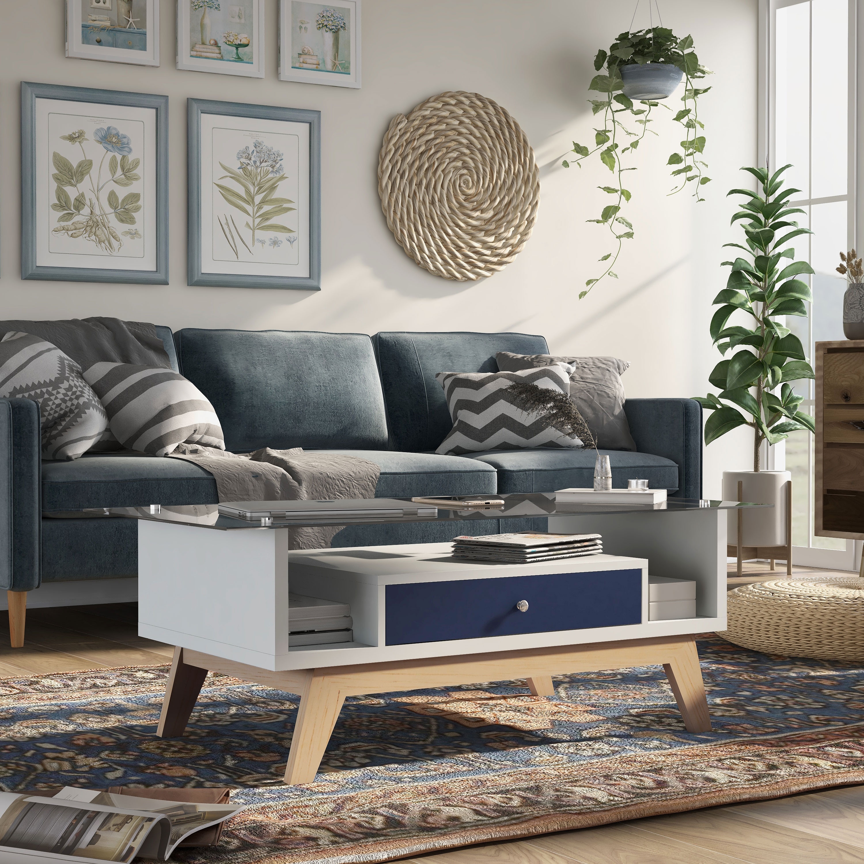 Furniture of America Tevi Modern 47-inch Glass Top 1-Shelf Coffee Table