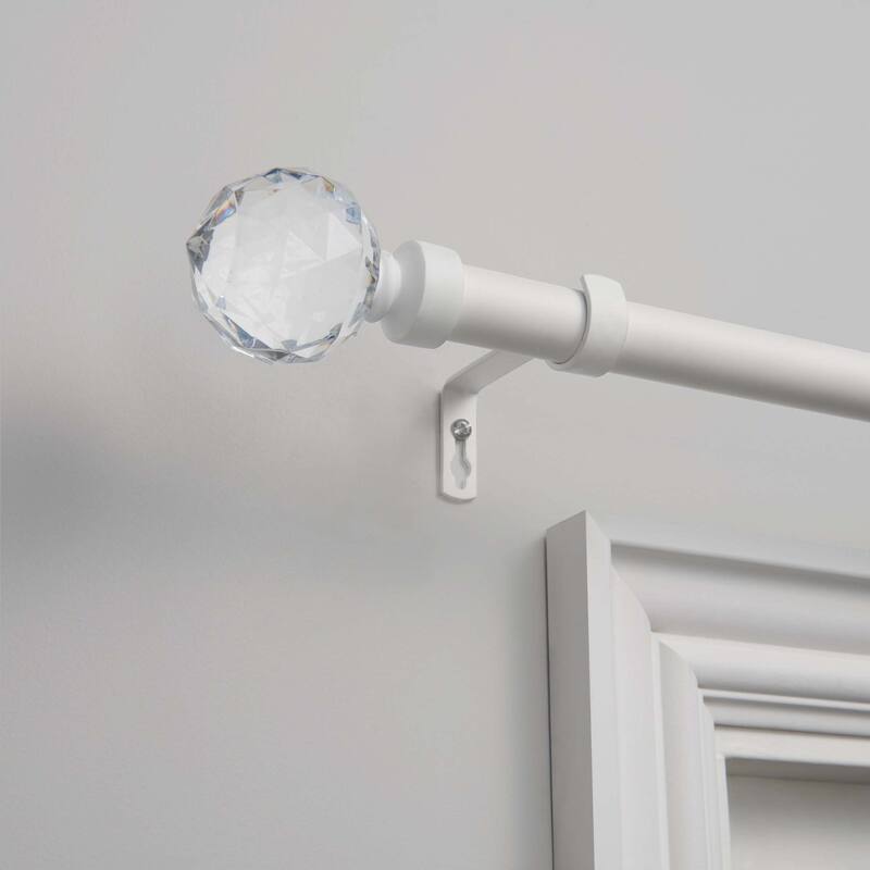 ATI Home Crystal Ball 1" Adjustable Curtain Rod and Finial Set - 36" to 72" - Matte White