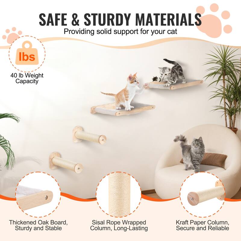 Wall Mounted Cat Shelves, Cat Wall Shelves and Perches with Jumping Boards, Hammock, Sofa, Cat Tree & Cat Grip