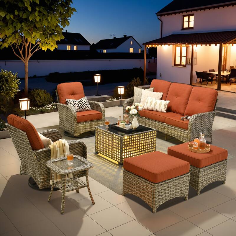 OVIOS 7-piece Patio Wicker Conversation Furniture Set