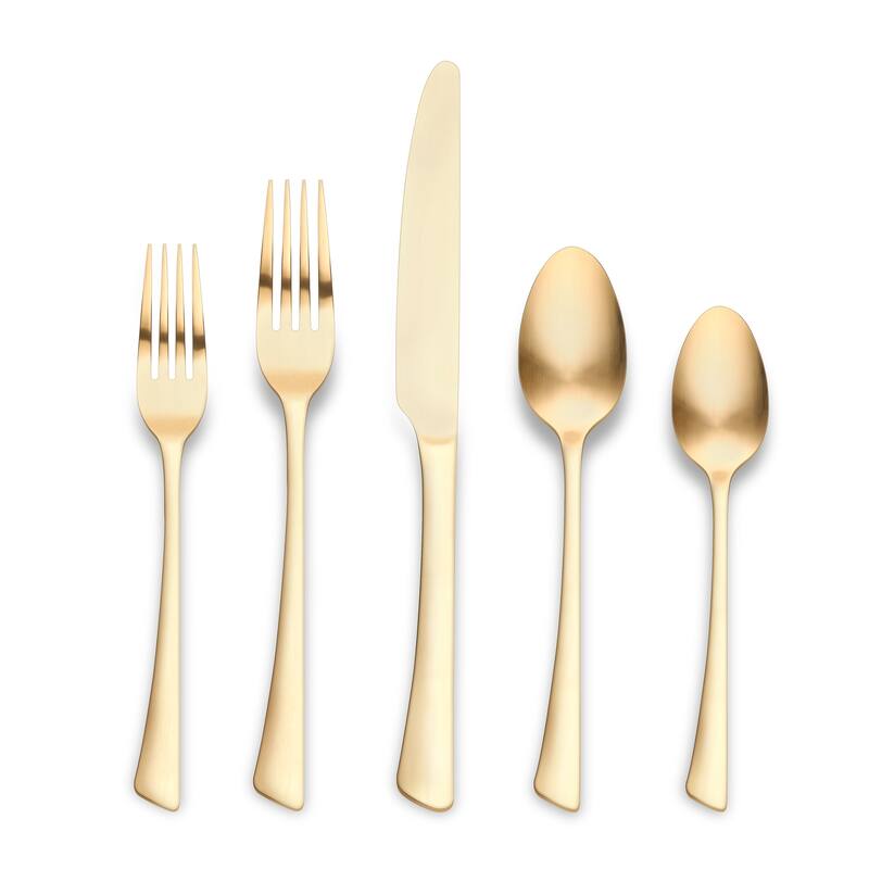Ornative Abril 18/0 Mirror Stainless Steel 20 Pieces Flatware Set - 10.63" H x 6.69" W x 2.76" D - Matte-Gold